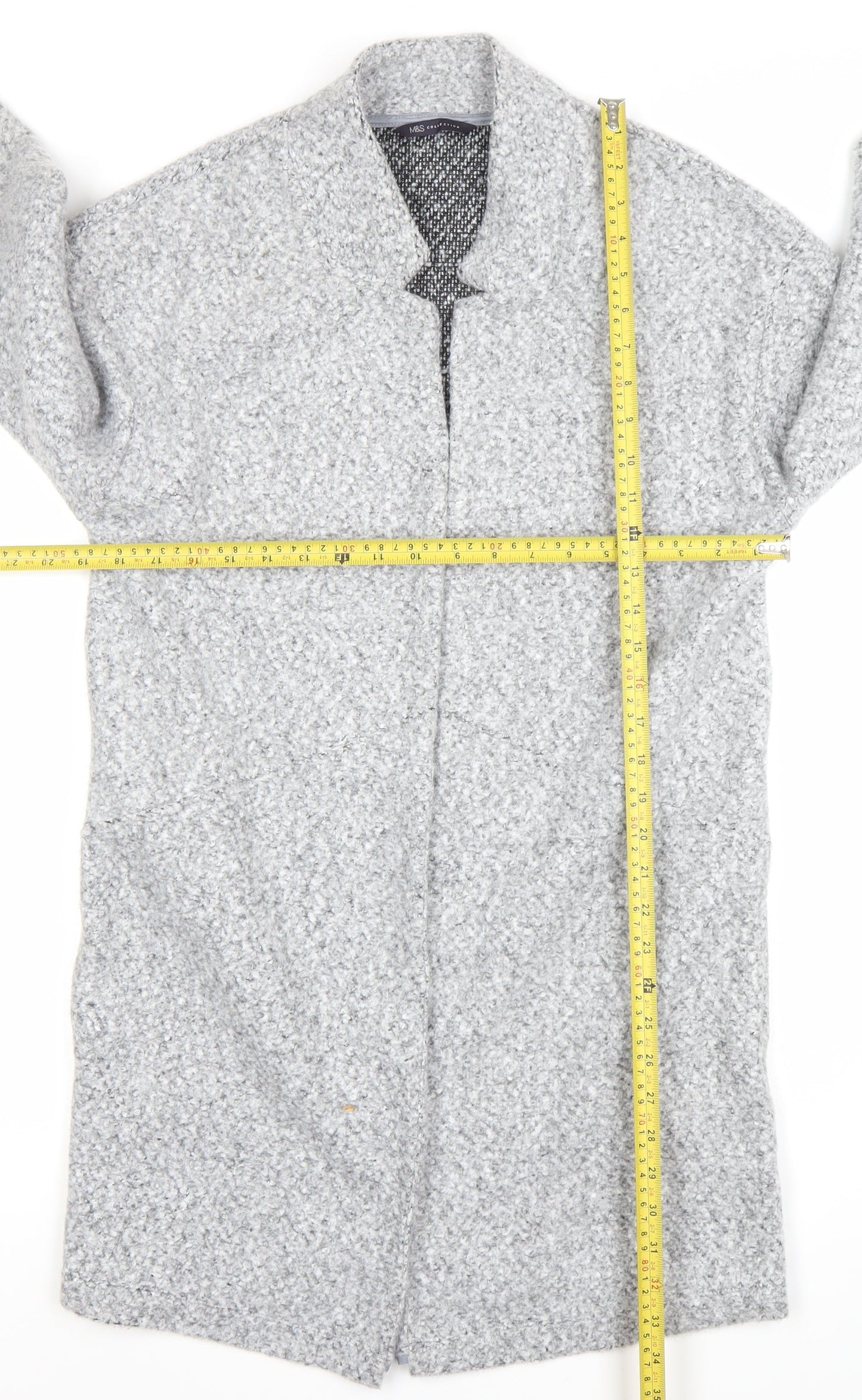 Marks and Spencer Women’s Grey Long Open Coat Size 10 Polyester Tweed