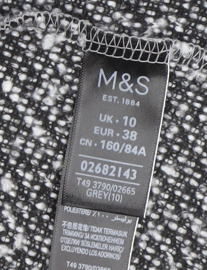 Marks and Spencer Women’s Grey Long Open Coat Size 10 Polyester Tweed