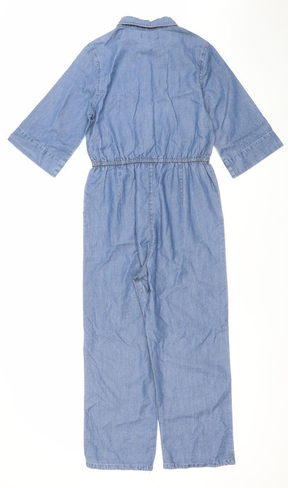 Leigh Tucker Willow Girls Blue Chambray Cotton Jumpsuit 8-9 Years Buttoned