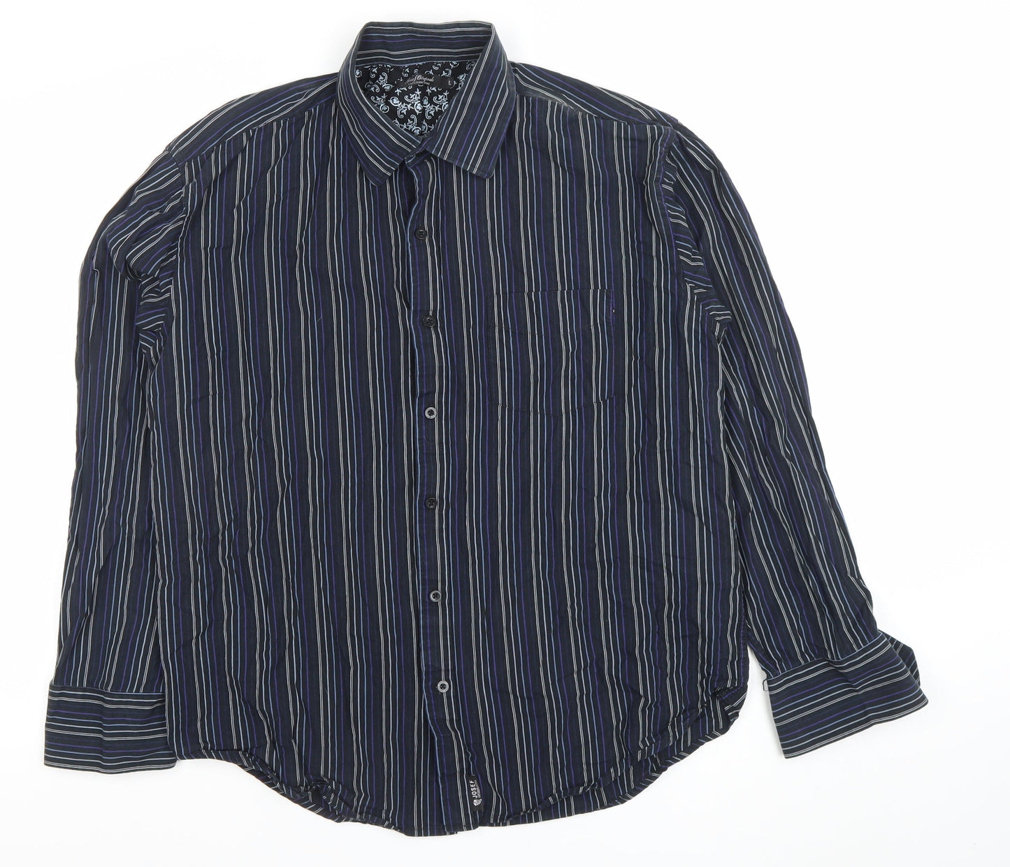 Josef Originals Men's Blue Stripe Long Sleeve Cotton Casual Shirt L