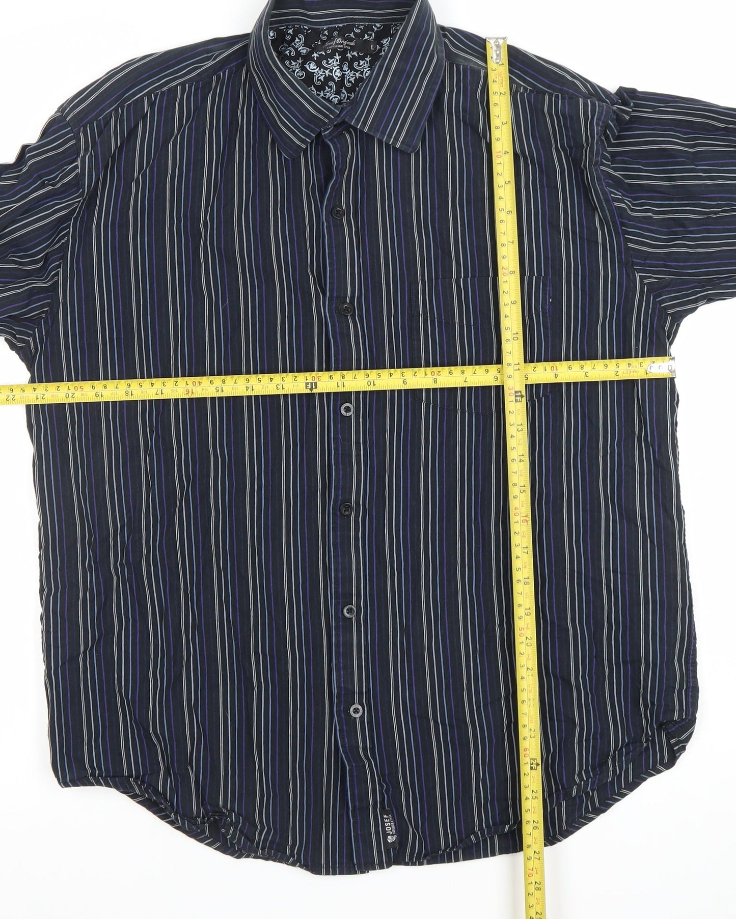 Josef Originals Men's Blue Stripe Long Sleeve Cotton Casual Shirt L