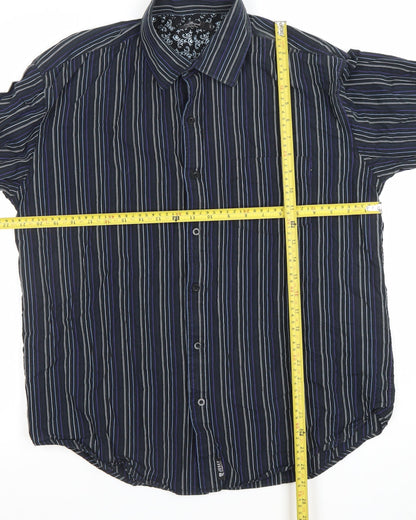 Josef Originals Men's Blue Stripe Long Sleeve Cotton Casual Shirt L