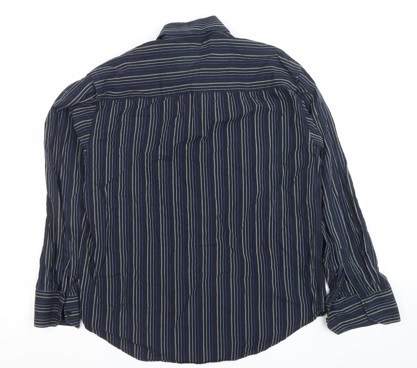Josef Originals Men's Blue Stripe Long Sleeve Cotton Casual Shirt L