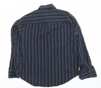 Josef Originals Men's Blue Stripe Long Sleeve Cotton Casual Shirt L