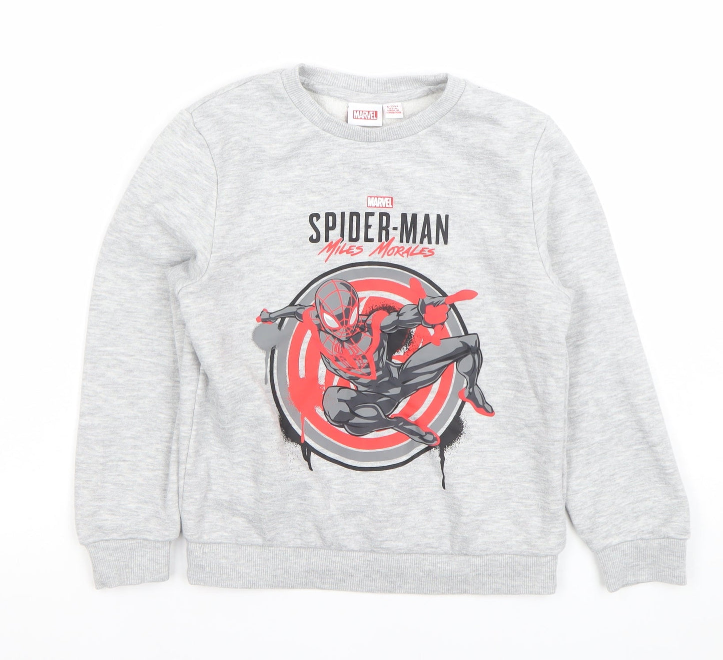 Marvel Boys Grey Spider-Man Miles Morales Sweatshirt 5-7 Years Cotton Blend