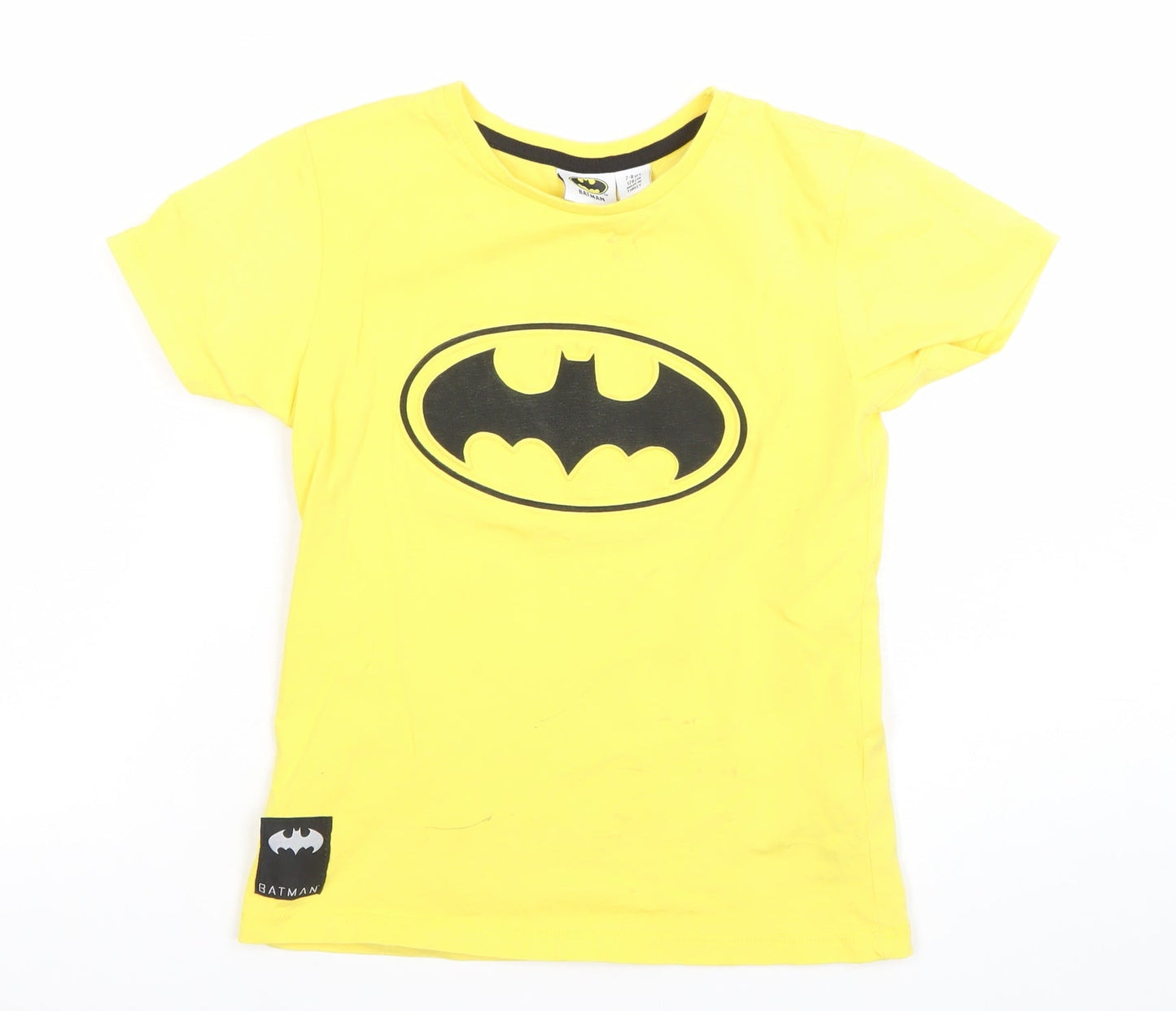 Boys Yellow Batman Logo T-Shirt 7-8 Years Lightweight Cotton Tee