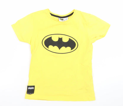 Boys Yellow Batman Logo T-Shirt 7-8 Years Lightweight Cotton Tee