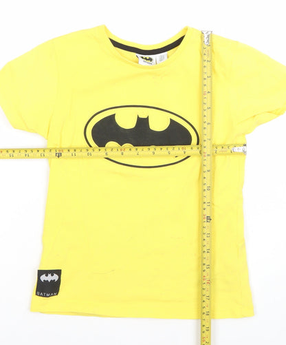 Boys Yellow Batman Logo T-Shirt 7-8 Years Lightweight Cotton Tee