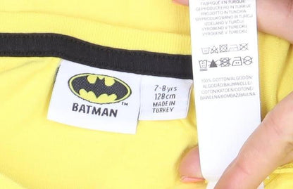 Boys Yellow Batman Logo T-Shirt 7-8 Years Lightweight Cotton Tee