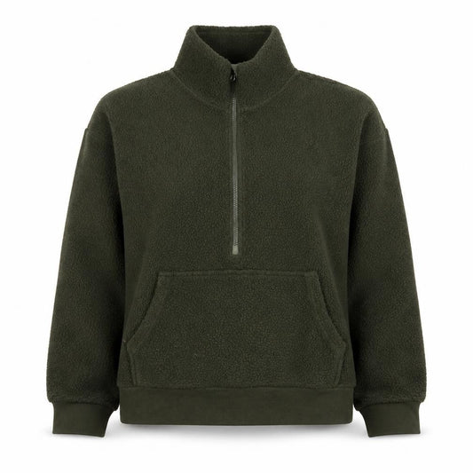 Front view of Dunnes Women Khaki Fleece 1/4 Zip Pullover Sweatshirt, size S