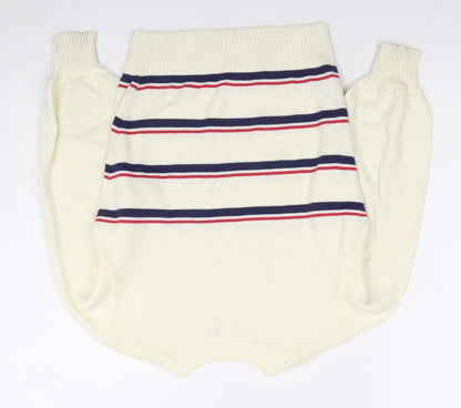 U.S. Polo Assn. Girls Ivory Striped Pullover Jumper 6-8 Years Cotton Crew Neck