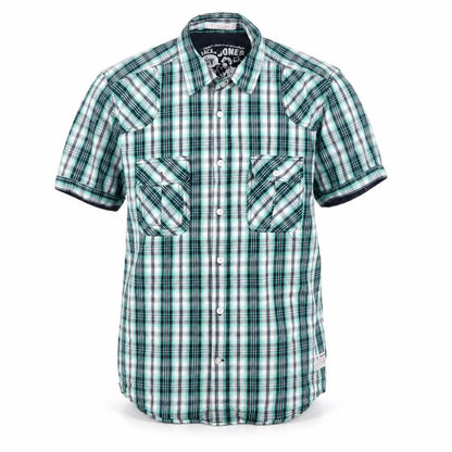 Jack & Jones Men's Green Plaid Short Sleeve Casual Button-Up Shirt Size L