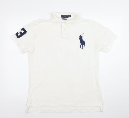 Ralph Lauren Men's White Custom Fit Polo Shirt L Embroidered Logo