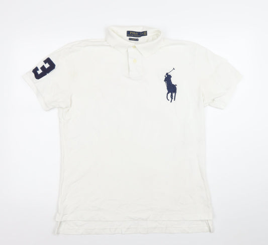 Ralph Lauren Men's White Custom Fit Polo Shirt L Embroidered Logo