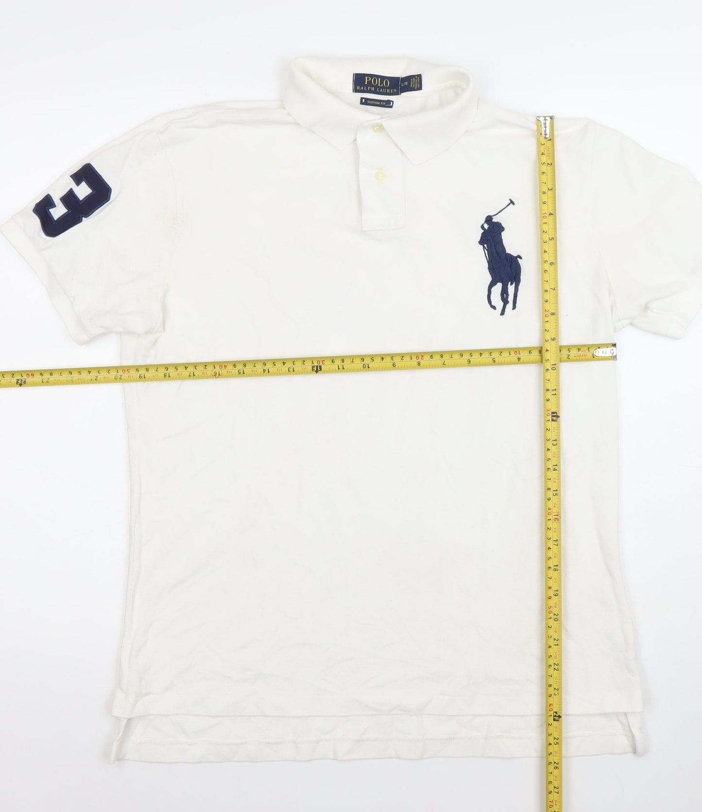 Ralph Lauren Men's White Custom Fit Polo Shirt L Embroidered Logo