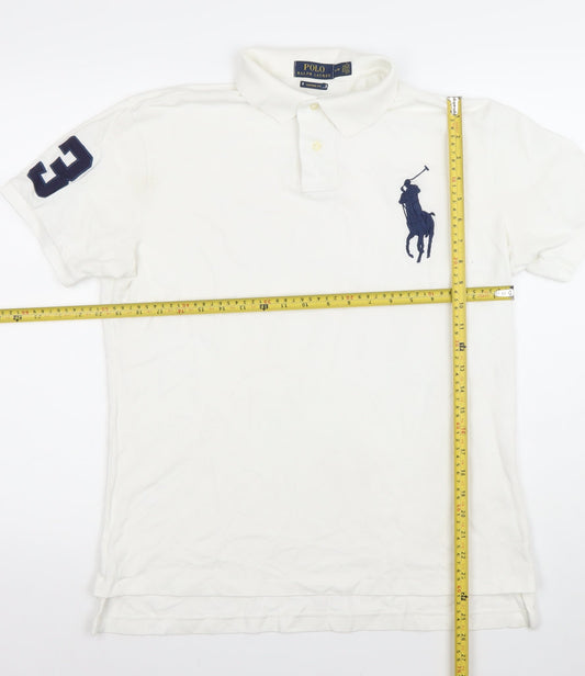 Ralph Lauren Men's White Custom Fit Polo Shirt L Embroidered Logo