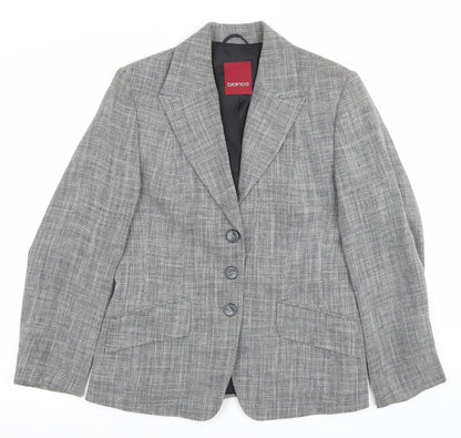 Bianca Womens Grey Size 12 Classic Wool Blend Herringbone Blazer