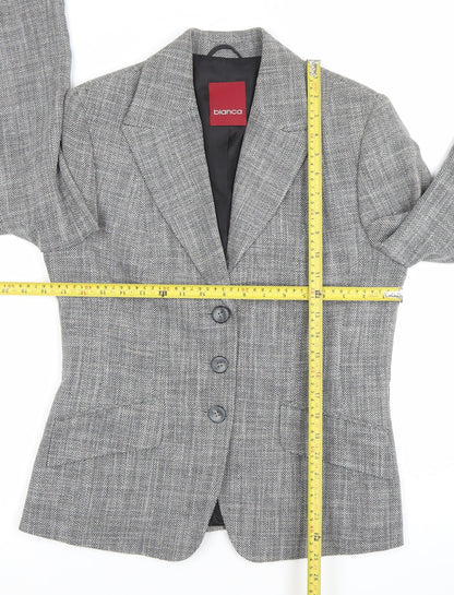 Bianca Womens Grey Size 12 Classic Wool Blend Herringbone Blazer
