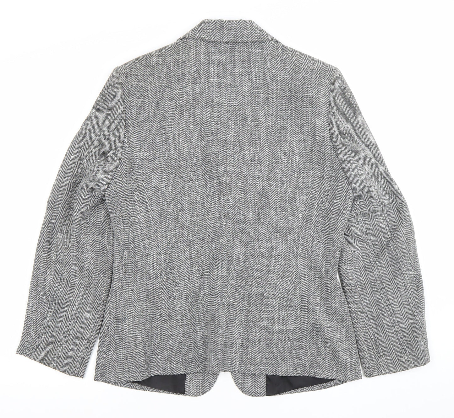 Bianca Womens Grey Size 12 Classic Wool Blend Herringbone Blazer
