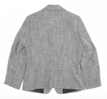 Bianca Womens Grey Size 12 Classic Wool Blend Herringbone Blazer
