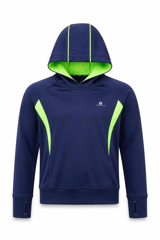 Decathlon Boys Blue and Neon Green Pullover Hoodie 6 Years Sportswear