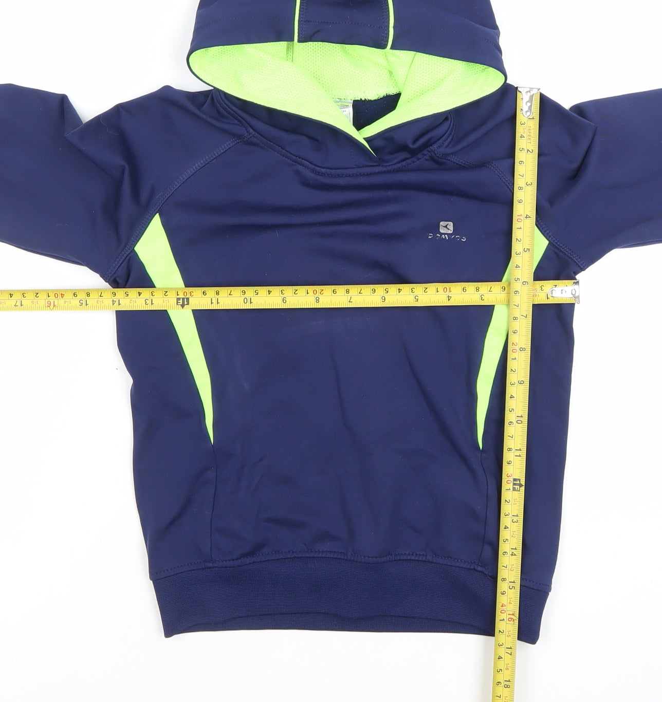 Decathlon Boys Blue and Neon Green Pullover Hoodie 6 Years Sportswear