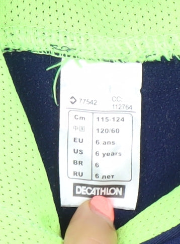 Decathlon Boys Blue and Neon Green Pullover Hoodie 6 Years Sportswear