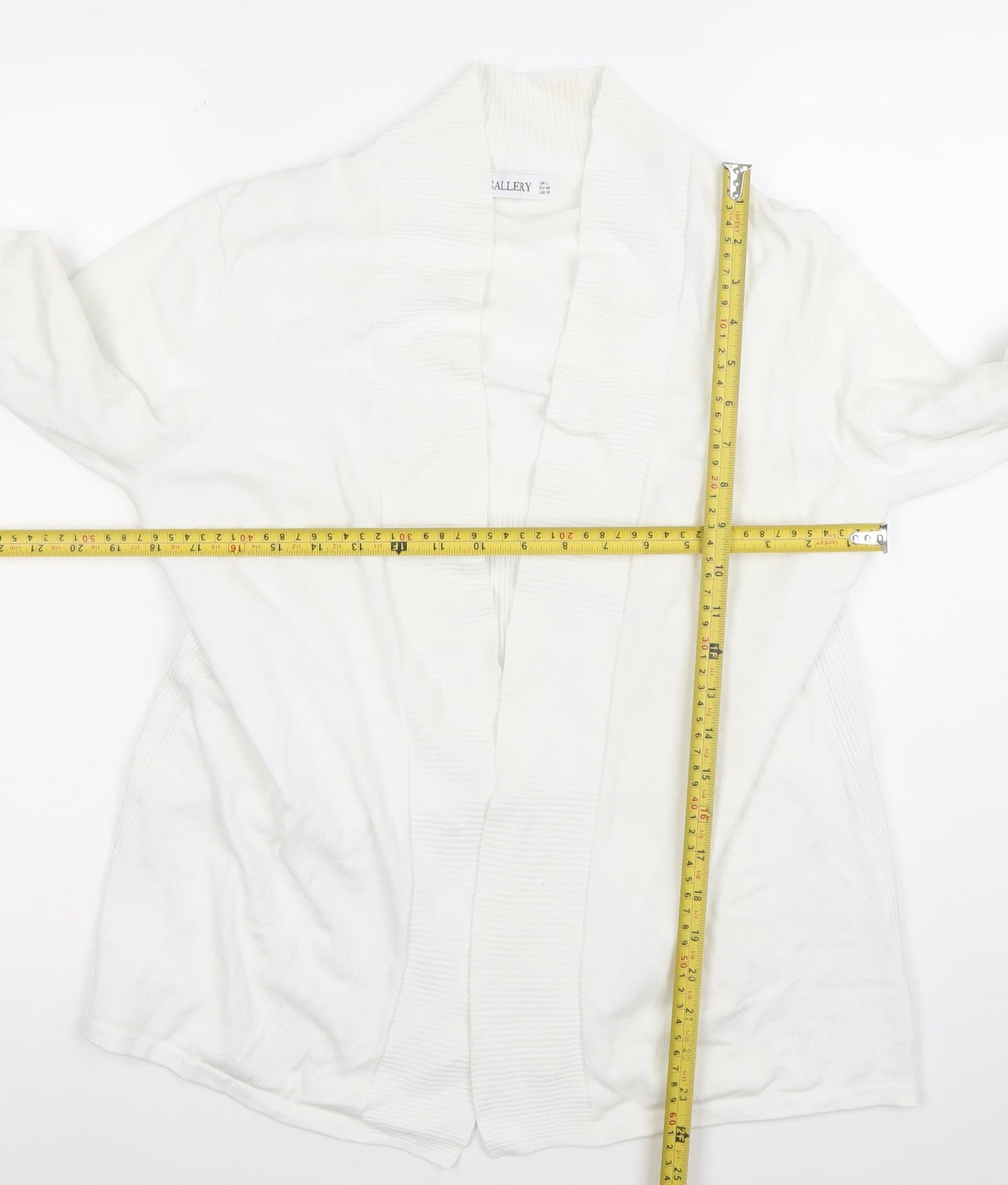 Gallery Women White L Cardigan Long Sleeve Knit Open Front