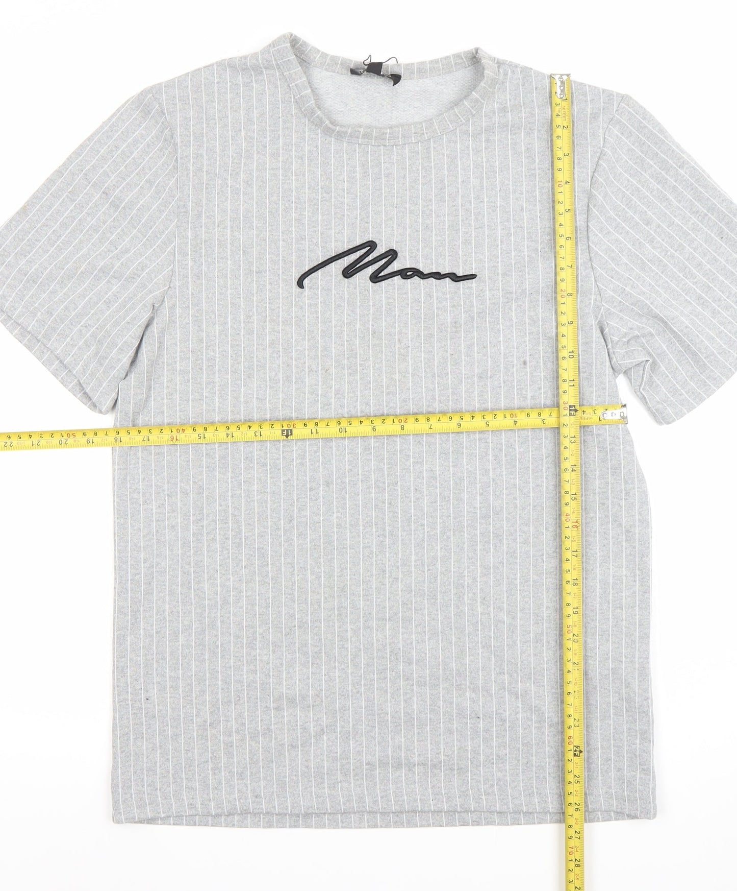 boohooMAN Men's Grey Striped Short Sleeve Crew Neck T-Shirt Size S