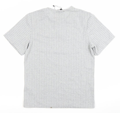 boohooMAN Men's Grey Striped Short Sleeve Crew Neck T-Shirt Size S