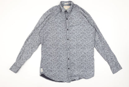 FOUR RANK Men's Grey Floral Long Sleeve Cotton Button-Up Shirt XL