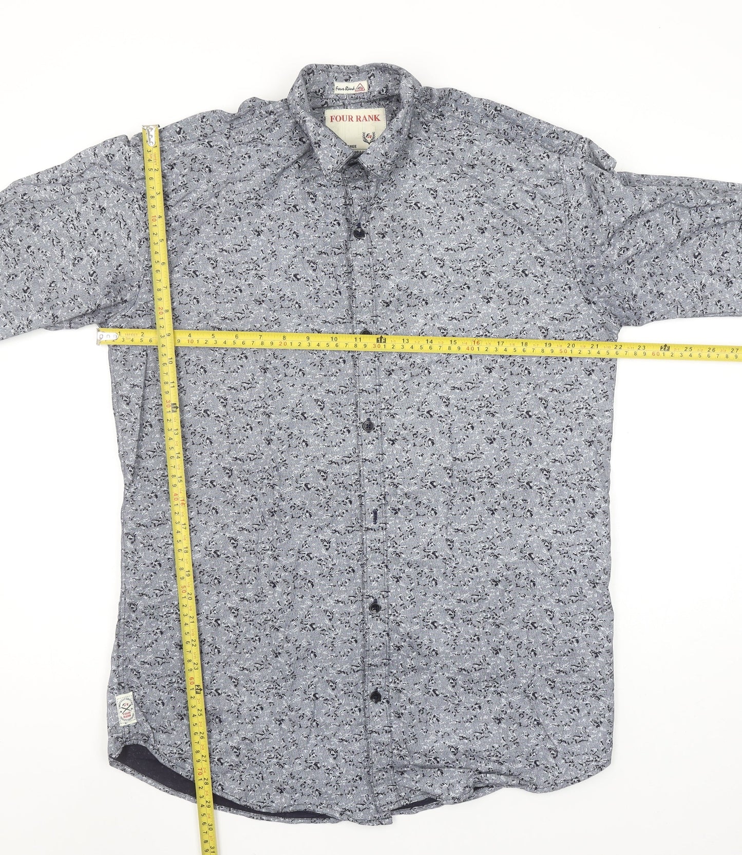 FOUR RANK Men's Grey Floral Long Sleeve Cotton Button-Up Shirt XL