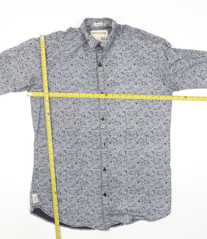 FOUR RANK Men's Grey Floral Long Sleeve Cotton Button-Up Shirt XL