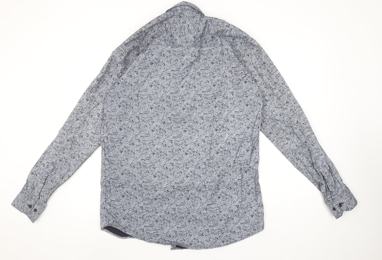 FOUR RANK Men's Grey Floral Long Sleeve Cotton Button-Up Shirt XL