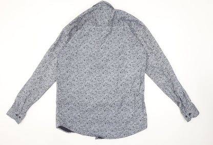 FOUR RANK Men's Grey Floral Long Sleeve Cotton Button-Up Shirt XL