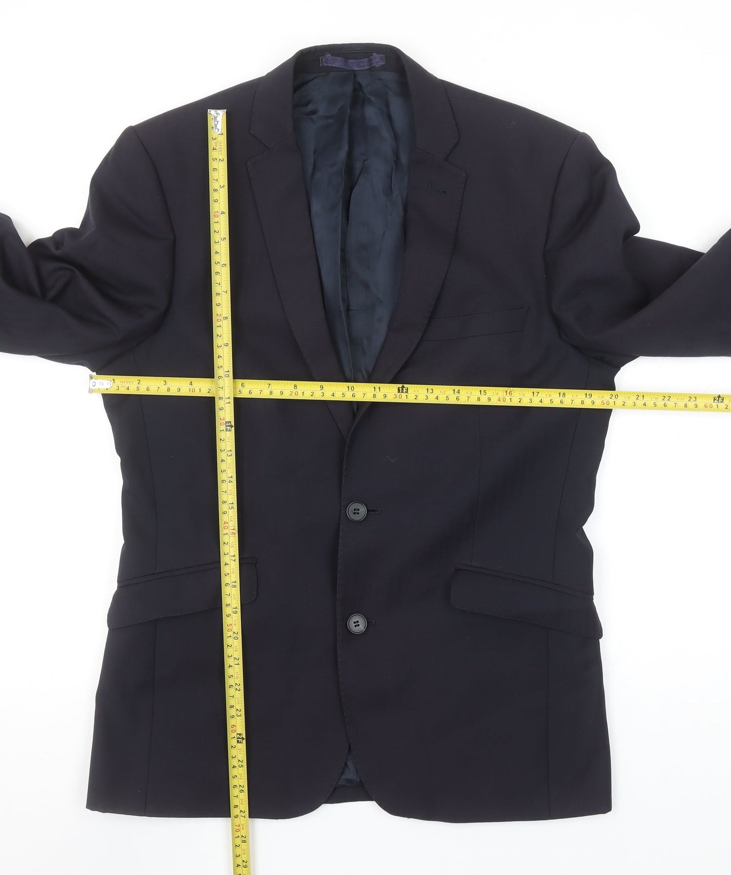 Racing Green Men's Navy Blue Wool Blend Formal Blazer Jacket 38 Short