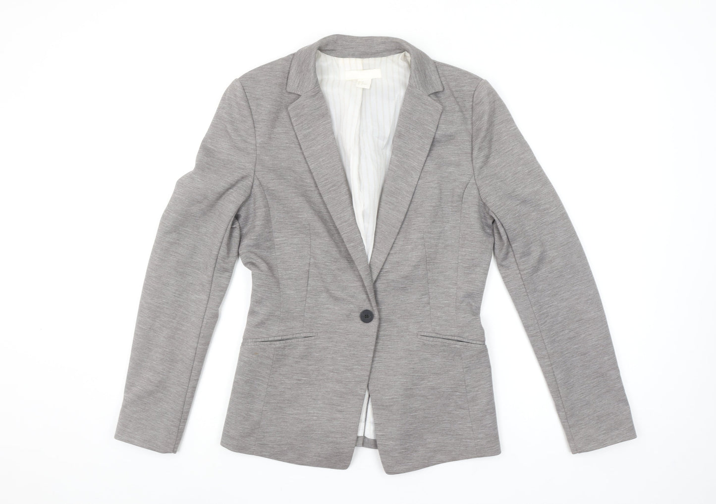 H&M Women Grey Single Breasted Blazer Size 8 Classic Fit