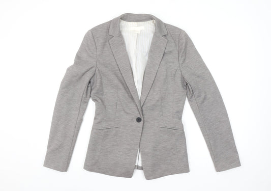 H&M Women Grey Single Breasted Blazer Size 8 Classic Fit