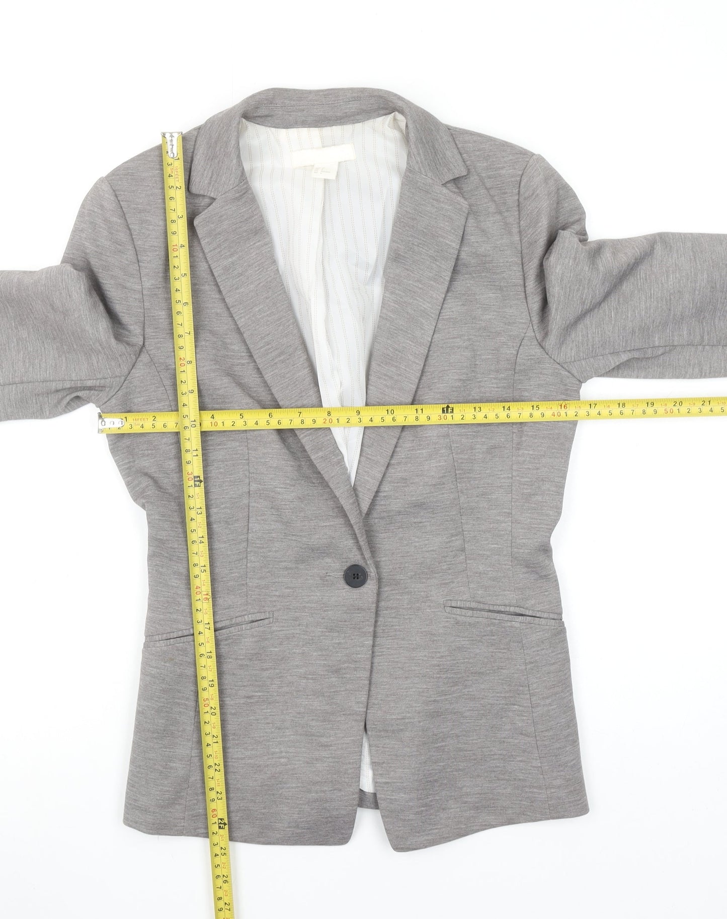 H&M Women Grey Single Breasted Blazer Size 8 Classic Fit
