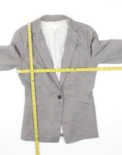 H&M Women Grey Single Breasted Blazer Size 8 Classic Fit