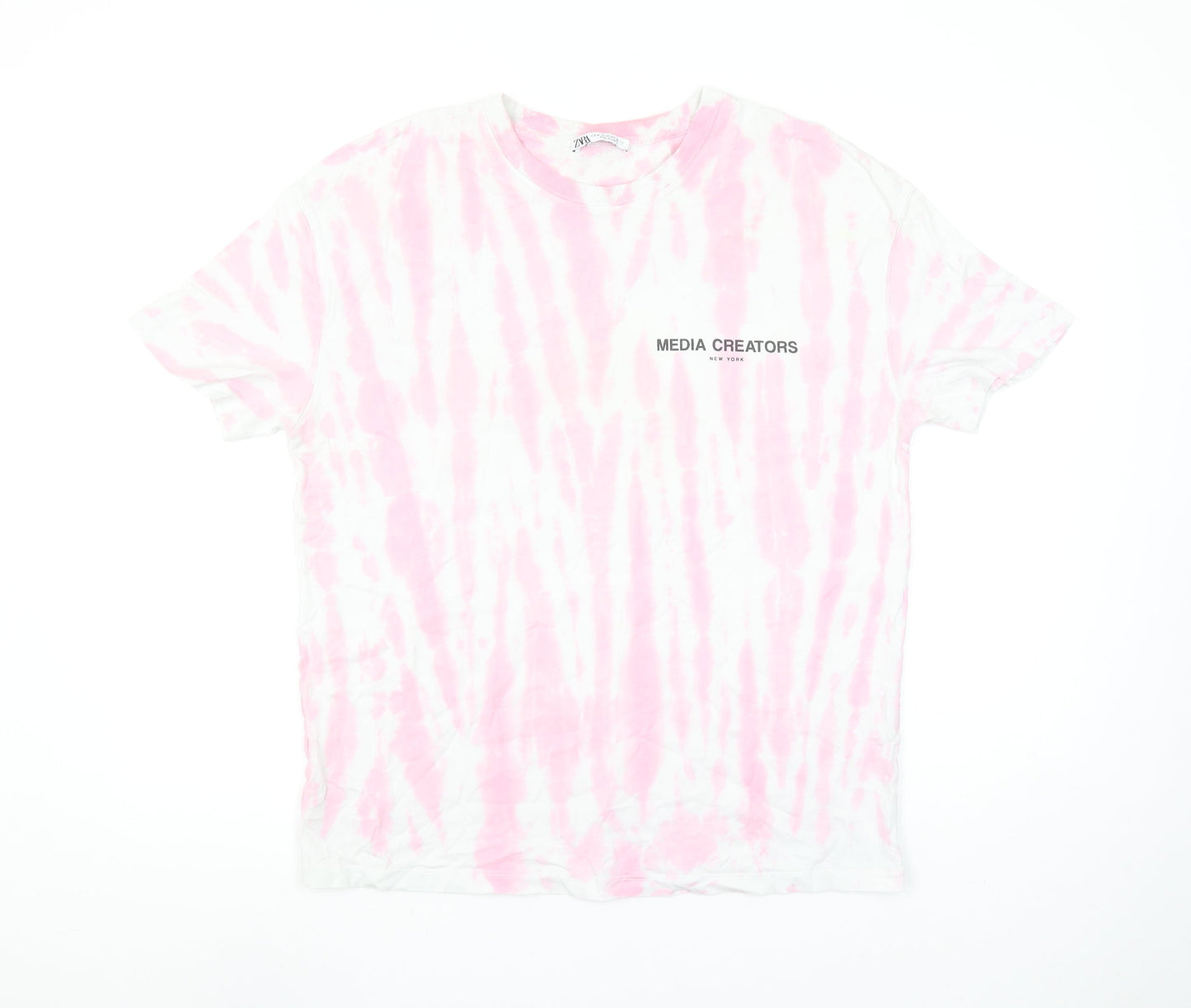 Zara Women Pink Tie-Dye Graphic T-Shirt Medium Casual Style