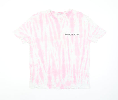 Zara Women Pink Tie-Dye Graphic T-Shirt Medium Casual Style