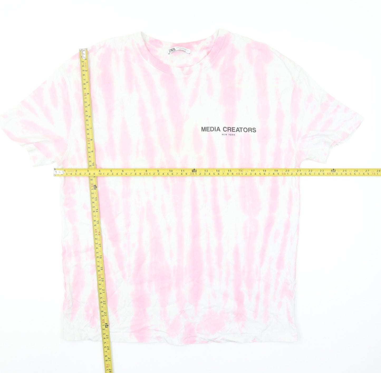 Zara Women Pink Tie-Dye Graphic T-Shirt Medium Casual Style