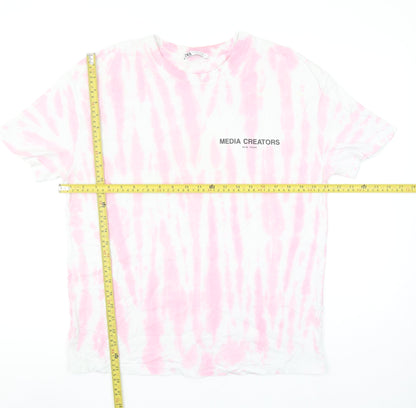 Zara Women Pink Tie-Dye Graphic T-Shirt Medium Casual Style