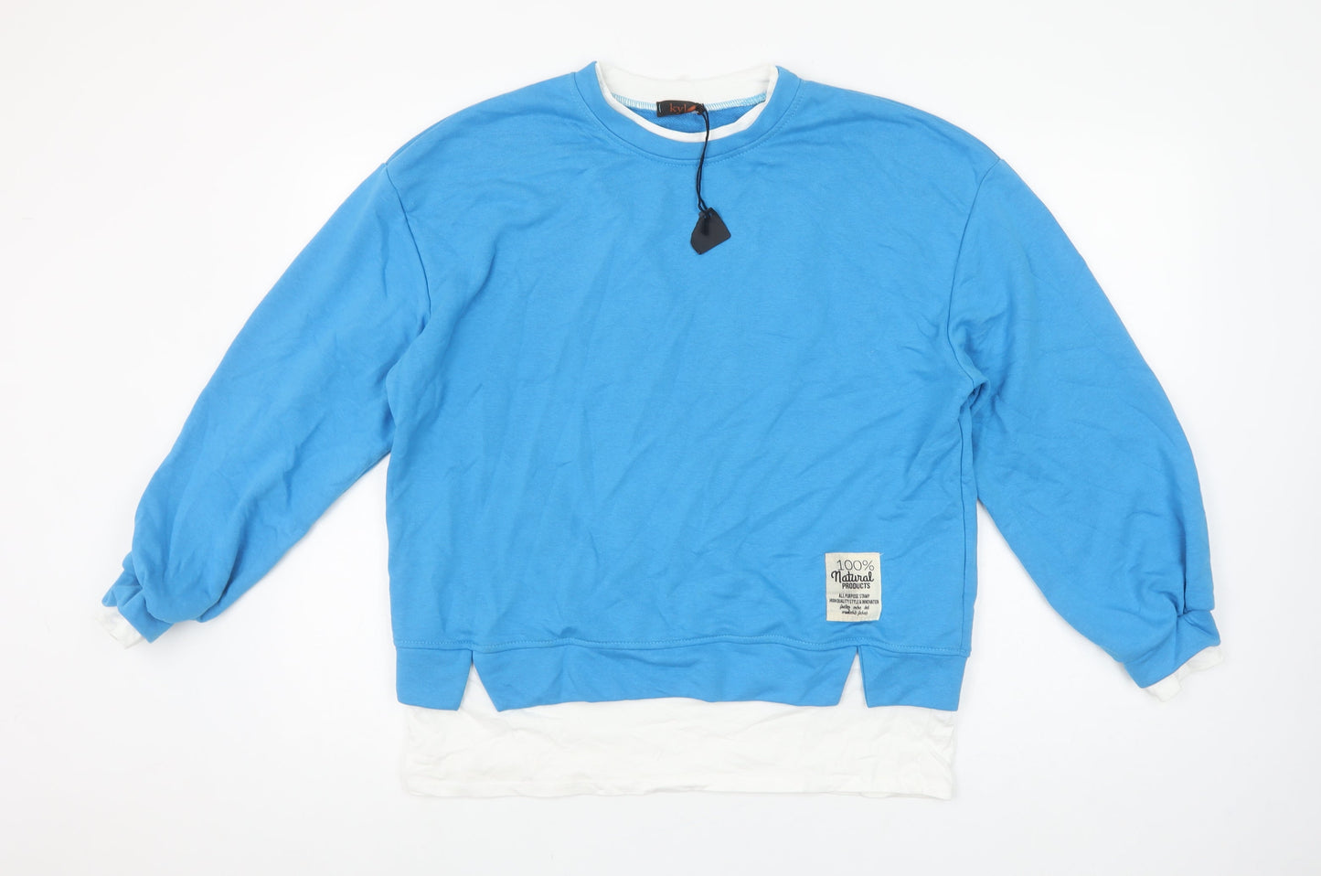 Kyla Women Blue Cotton Blend Pullover Sweatshirt Size L