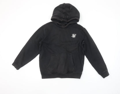 SikSilk Boys Black Pullover Hoodie 13-14 Years Cotton Blend Logo Hooded Sweatshirt