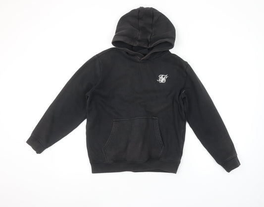 SikSilk Boys Black Pullover Hoodie 13-14 Years Cotton Blend Logo Hooded Sweatshirt