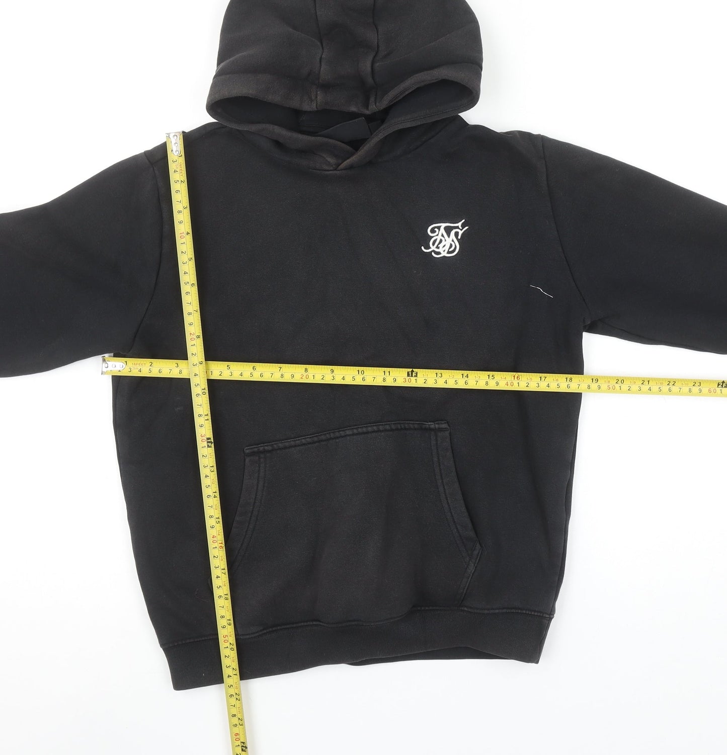 SikSilk Boys Black Pullover Hoodie 13-14 Years Cotton Blend Logo Hooded Sweatshirt