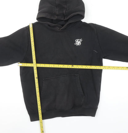 SikSilk Boys Black Pullover Hoodie 13-14 Years Cotton Blend Logo Hooded Sweatshirt
