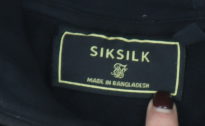 SikSilk Boys Black Pullover Hoodie 13-14 Years Cotton Blend Logo Hooded Sweatshirt